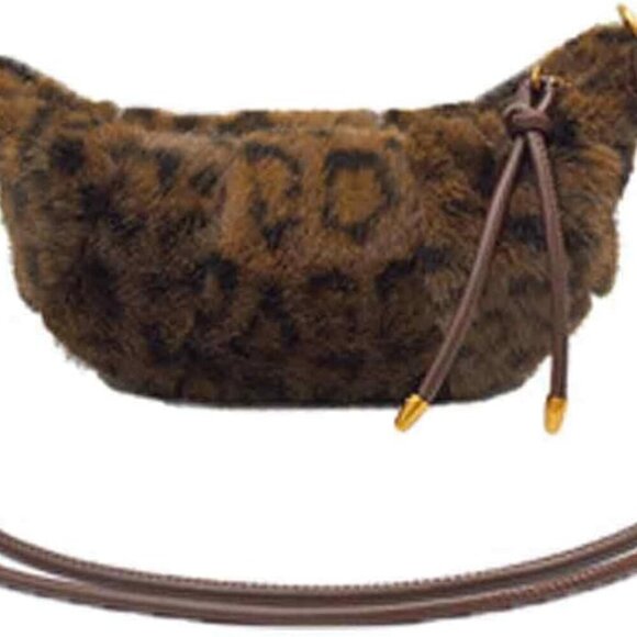 Handbags - Leopard Faux Fur Sling Bag Womens Fuzzy Crossbody Purse for Casual Fashion